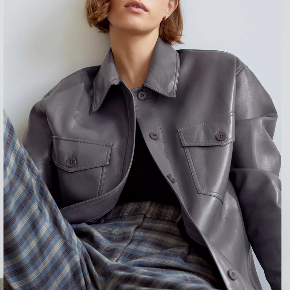 ARITZIA Wilfred The Ganna Shirt Oversized Jacket Vegan Leather Elegant C…
